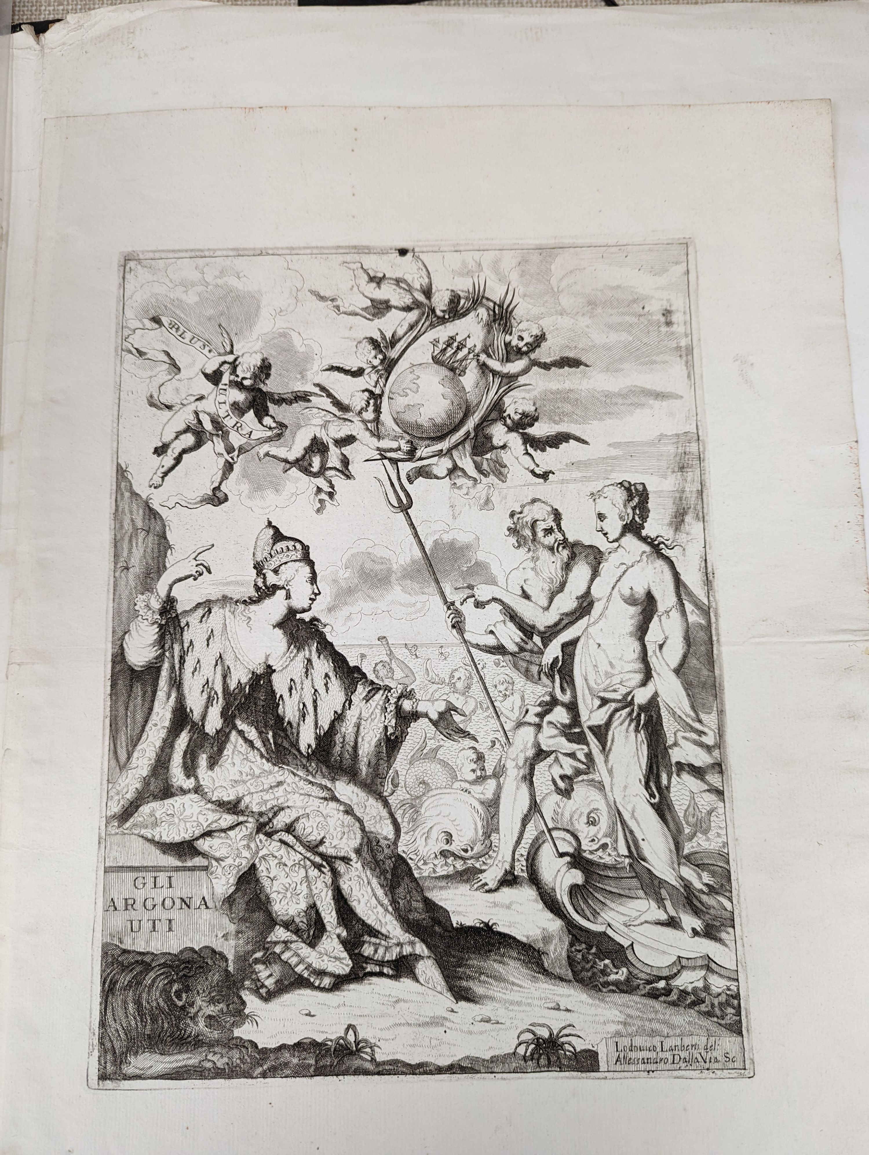 A folio of 18th/19th century maps and scientific engravings, including an engraving after Ludovico Lanberti, a map of the World plotting Bourgainvilles voyage of 1772